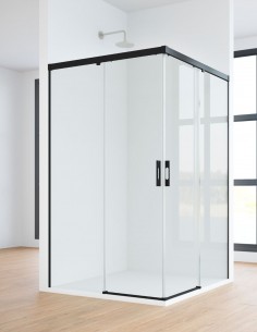 Mampara de ducha angular dos hojas fijas y dos puertas correderas - negro MAREA de Bathplus