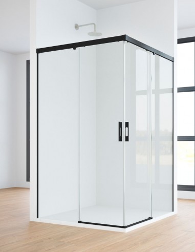 Mampara de ducha angular dos hojas fijas y dos puertas correderas - negro MAREA de Bathplus