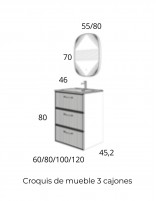 Croquis Mueble baño Avila Dos - Blanca 3 cajones y lavabo encastrado