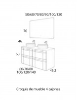 Croquis Mueble baño Avila Dos París - 2 cajones con lavabo sobre encimera laminada