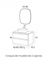 Croquis Mueble baño Avila Dos Natalia - 2 cajones con lavabo sobre encimera