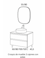 Croquis Mueble baño Avila Dos Natalia - 2 cajones y patas con lavabo sobre encimera