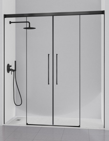 Mampara angular negro mate 2 fijos y 2 puertas correderas - PAVIA de Kassandra