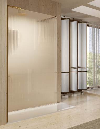 Mampara fija acanalada oro cepillado modelo Screen Waves de SBX Mamparas Imex