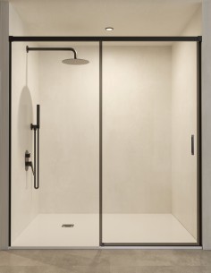 Mampara fija y corredera negra modelo Stylo de SBX Mamparas Imex