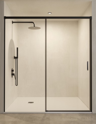 Mampara fija y corredera negra modelo Stylo de SBX Mamparas Imex