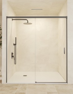 Mampara fija y corredera black gun metal modelo Stylo de SBX Mamparas Imex