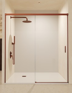 Mampara fija y corredera oro rosa cepillado modelo Stylo de SBX Mamparas Imex