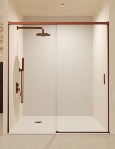 Mampara fija y corredera oro rosa cepillado modelo Stylo de SBX Mamparas Imex