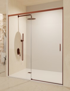 Mampara fija y corredera oro rosa cepillado modelo Stylo de SBX Mamparas Imex 2