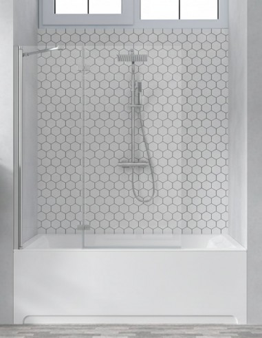 Mampara bañera frontal cromo - 1 hoja fija + 1 hoja abatible Zahara de Becrisa