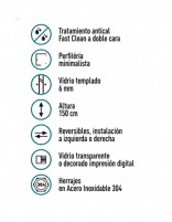 Detalles técnicos Mampara bañera frontal cromo - 1 hoja fija + 1 hoja abatible Zahara de Becrisa