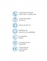 Detalles técnicos Mampara de bañera frontales - oro 2 fijas y 2 puertas correderas Yaiza