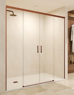 Mampara dos fijas y dos correderas oro rosa cepillado modelo Stylo de SBX Mamparas Imex 2