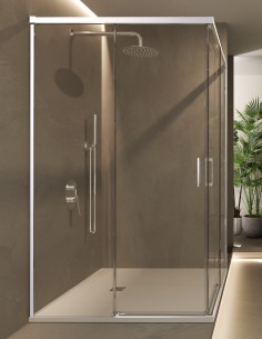 Mampara angular dos fijas y dos correderas cromo modelo Stylo de SBX Mamparas Imex 2