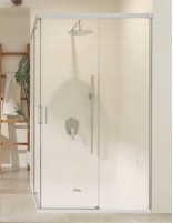 Mampara angular dos fijas y dos correderas níquel