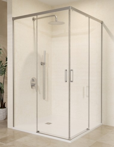 Mampara angular dos fijas y dos correderas níquel modelo Stylo de SBX Mamparas Imex