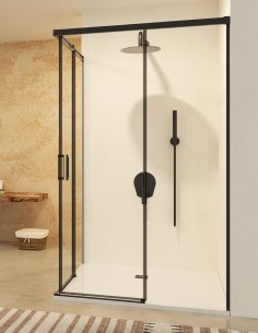 Mampara angular dos fijas y dos correderas negra modelo Stylo de SBX Mamparas Imex 2