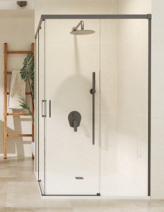 Mampara angular dos fijas y dos correderas black gun metal modelo Stylo de SBX Mamparas Imex 2