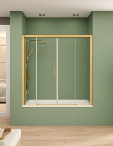 Mampara de bañera frontales - oro 2 fijas y 2 puertas correderas Yaiza