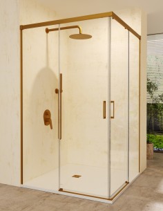 Mampara angular dos fijas y dos correderas oro cepillado modelo Stylo de SBX Mamparas Imex