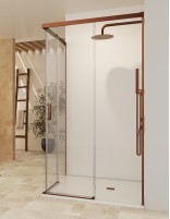 Mampara angular dos fijas y dos correderas oro rosa cepillado