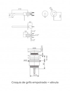 Pack Grifo de lavabo empotrado - negro ETNA + Válvula Click-Clack de Imex 2