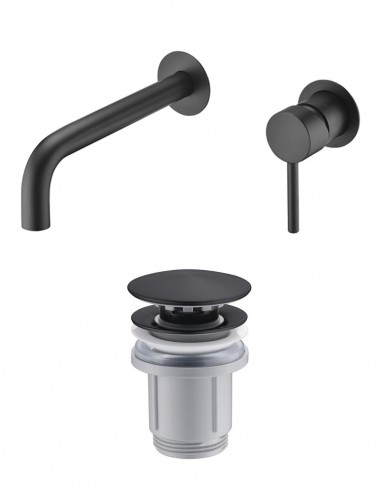 Pack Grifo de lavabo empotrado - negro ETNA + Válvula Click-Clack de Imex