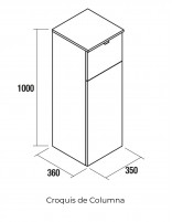 Croquis Columna de baño - Pilar Alliance de tocador, 1 cajón y 1puerta