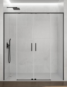 Mampara negra frontal modelo 2 fijos y 2 puertas correderas TWENTY de GME