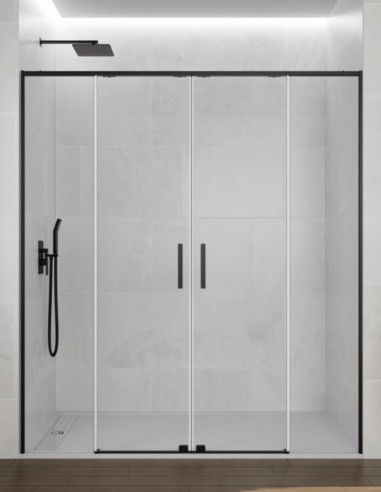 Mampara negra frontal modelo 2 fijos y 2 puertas correderas TWENTY de GME