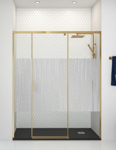 Mampara ducha 1 corredera central - 2 Fijos Yaiza oro cepillado