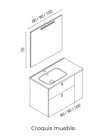 Mueble de baño Royo Win 2 cajones + 1 puerta croquis