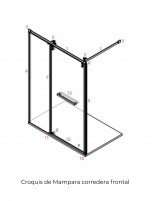 Croquis de Mampara negra 1 hoja pivotante + 1 hoja fija - STAR de Bathplus