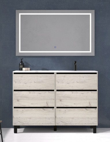 Mueble lavabo seno desplazado 6 cajones decapé