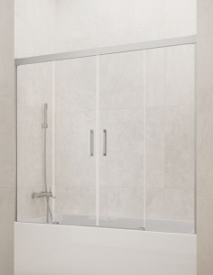 Mampara bañera Basic GME Cromo modelo 2 fijos y 2 correderas sin perfil inferior
