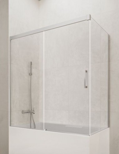 Mampara bañera angular GME Basic Cromo modelo 1 fijo y 1 corredera sin perfil inferior