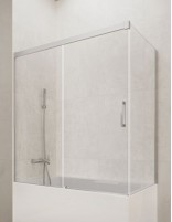 Mampara bañera angular GME Basic Cromo modelo 1 fijo y 1 corredera sin perfil inferior