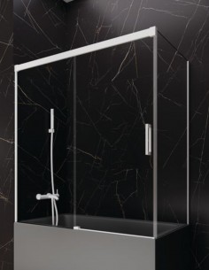 Mampara bañera angular GME Basic Blanca modelo 1 fijo y 1 corredera sin perfil inferior