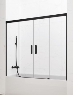 Mampara bañera Basic GME Negra modelo 2 fijos y 2 correderas sin perfil inferior