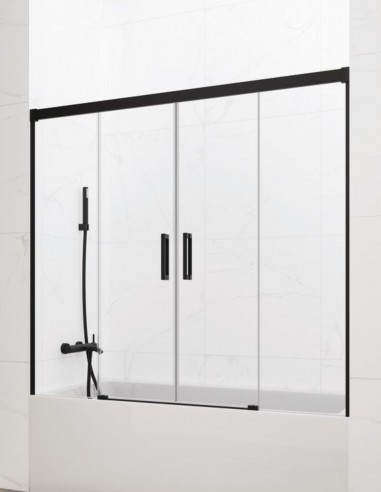 Mampara bañera Basic GME Negra modelo 2 fijos y 2 correderas sin perfil inferior