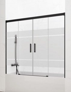 Mampara bañera Basic GME Negra modelo 2 fijos y 2 correderas sin perfil inferior 2