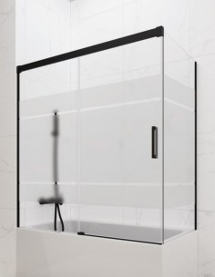 Mampara bañera angular GME Basic Negra modelo 1 fijo y 1 corredera sin perfil inferior 2