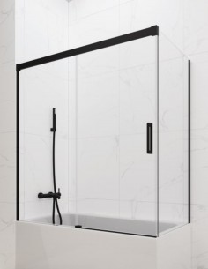 Mampara bañera angular GME Basic Negra modelo 1 fijo y 1 corredera sin perfil inferior