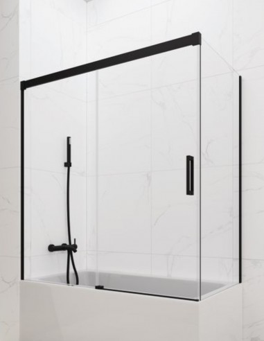 Mampara bañera angular GME Basic Negra modelo 1 fijo y 1 corredera sin perfil inferior