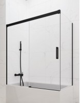 Mampara bañera angular GME Basic Negra modelo 1 fijo y 1 corredera sin perfil inferior