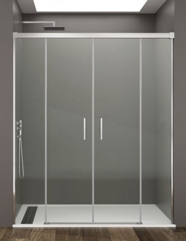 Mampara Basic GME cromo modelo 2 fijos y 2 correderas sin perfil inferior