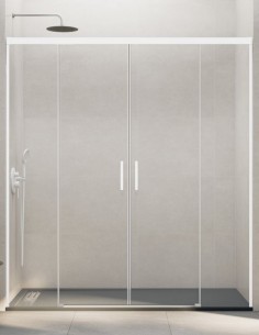 Mampara Basic GME blanca modelo 2 fijos y 2 correderas sin perfil inferior