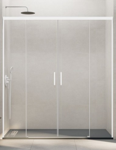 Mampara Basic GME blanca modelo 2 fijos y 2 correderas sin perfil inferior