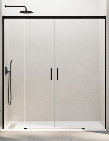 Mampara Basic GME negra modelo 2 fijos y 2 correderas sin perfil inferior